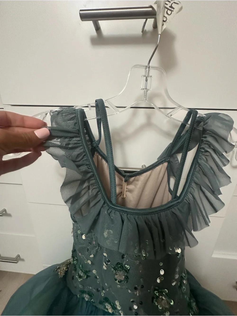 Kids Custom Green Sequin Tulle Costume / Dance Dress size 9/10